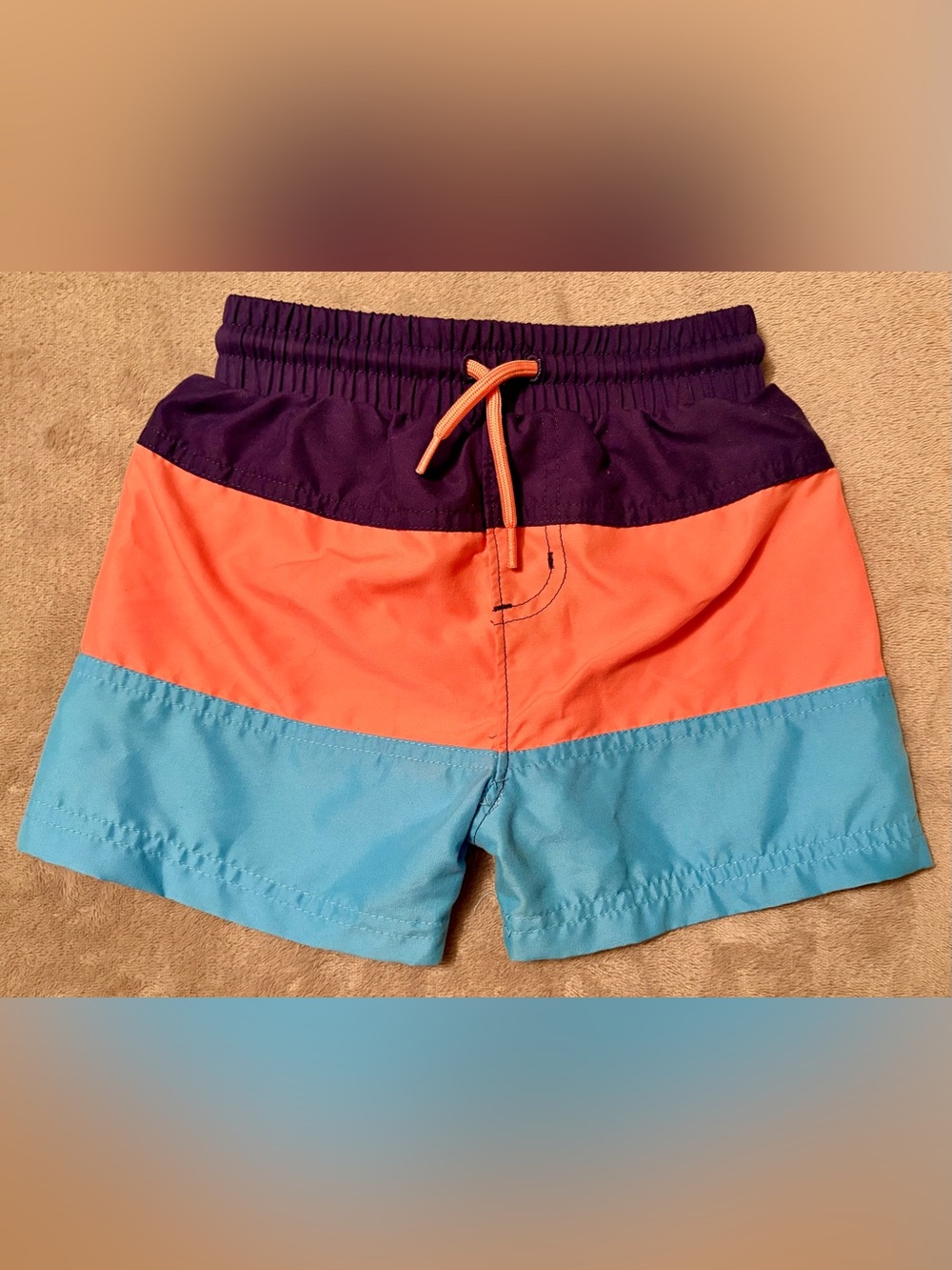 Boy’s Jumping Beans Colorblock Swim Shorts in Navy, Coral & Blue Sz 18 Months